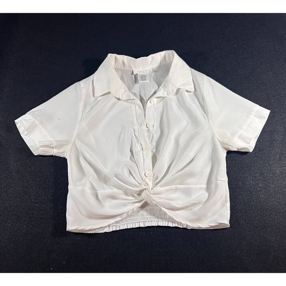 Women Kirious SS White Twist Front Cropped Button Blouse Size S